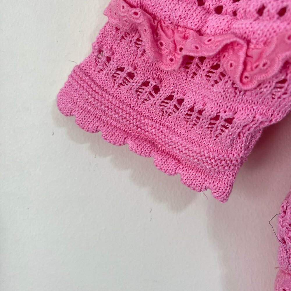 NEW ZARA Pink Cotton Knit Crochet Crop Top: Cottagecore Cardigan - Picture 13 of 16